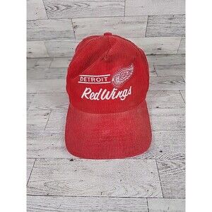 Vintage CORDUROY 1990s Detroit Red Wings Snapback Hat RARE Logo 7 NHL Hockey